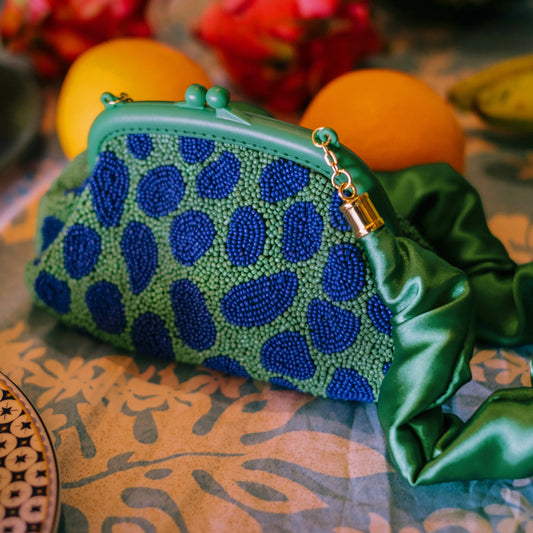 ARNOLDI JADE Hand-beaded Clutch Bag In Lush Green & Blue