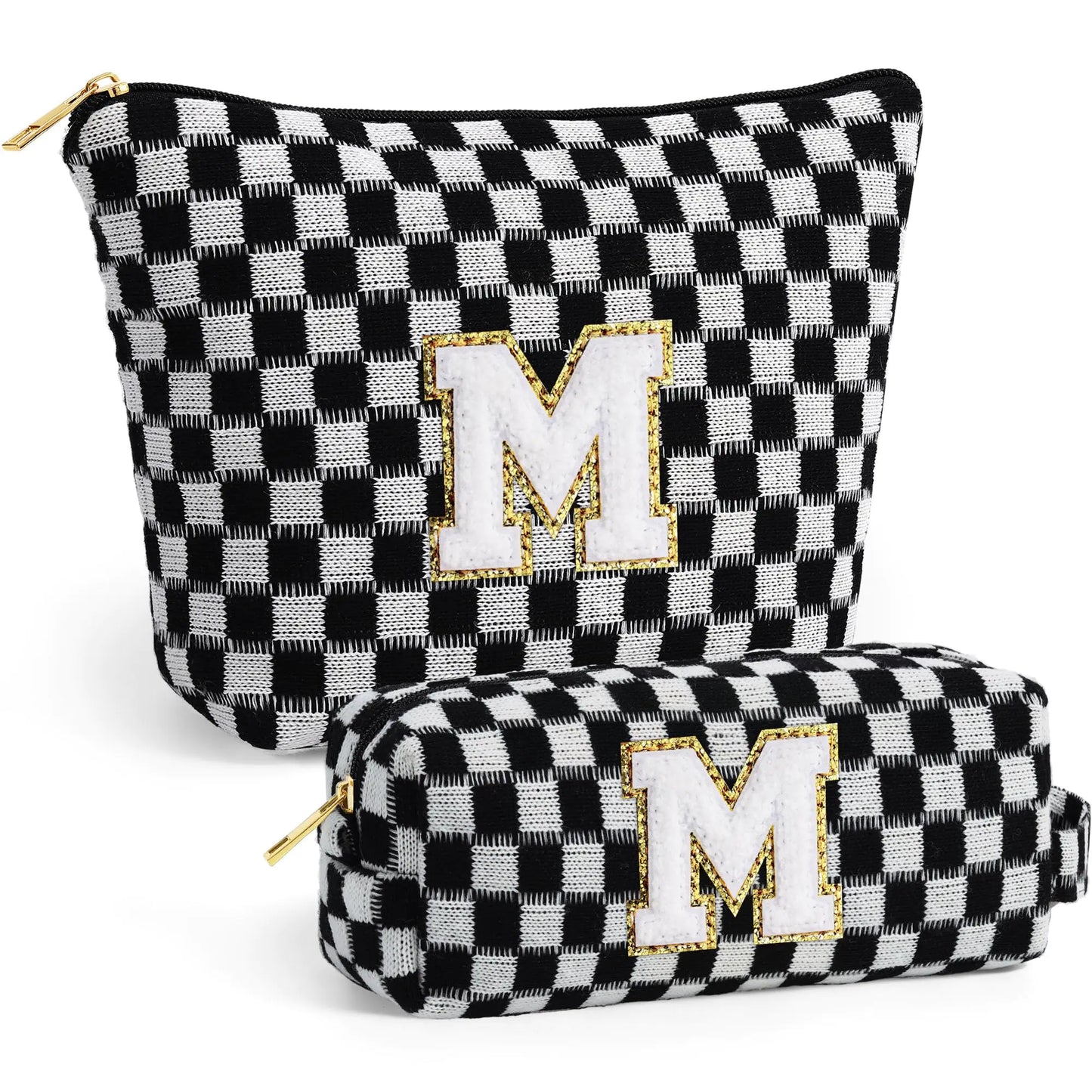 YOOLIFE Preppy Makeup Bag - Preppy Stuff Cosmetic Toiletry Pouch Travel Makeup Bag Monogram Cute Initial Makeup Bag Makeup Bags for Women Large Makeup Bag Personalized Gifts for Women Black M